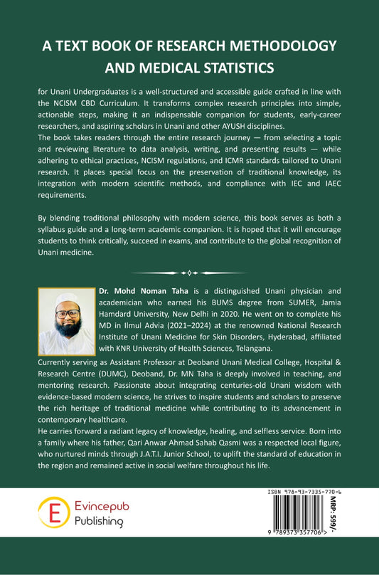 A Text Book RESEARCH METHODOLOGY AND MEDICAL STATISTICS - For Unani Undergraduates - As per NCISM CBD Curriculum